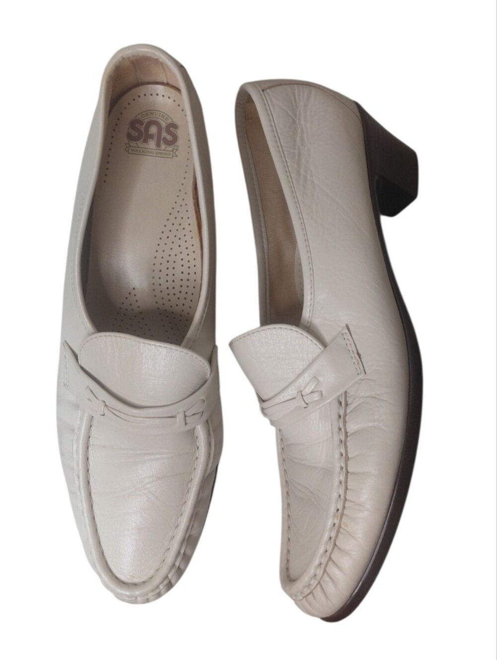 SAS Women's Ivory Leather Slip-On Heeled Loafers Size 10